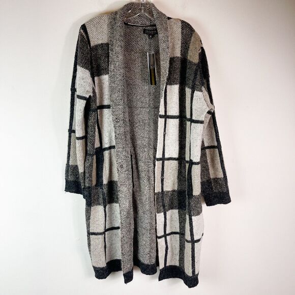 Joseph A NWT Women's Gray plaid Design Cover Up Cardigan Sweater Size M - Picture 1 of 4